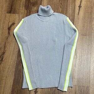 AE Gray Ribbed Turtleneck Sweater with Neon Stripes, never worn, size XL